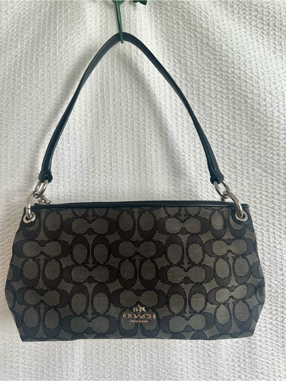 Coach Charley Signature Canvas Shoulder Bag Charcoal Black Small Zip Purse
